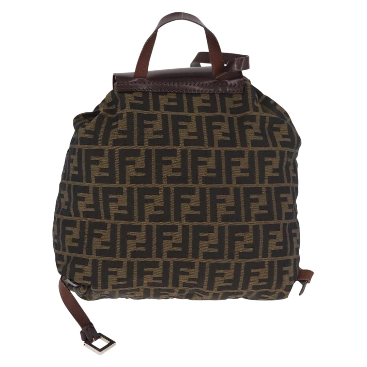 FENDI Zucca Canvas Backpack Brown Black Auth 178400