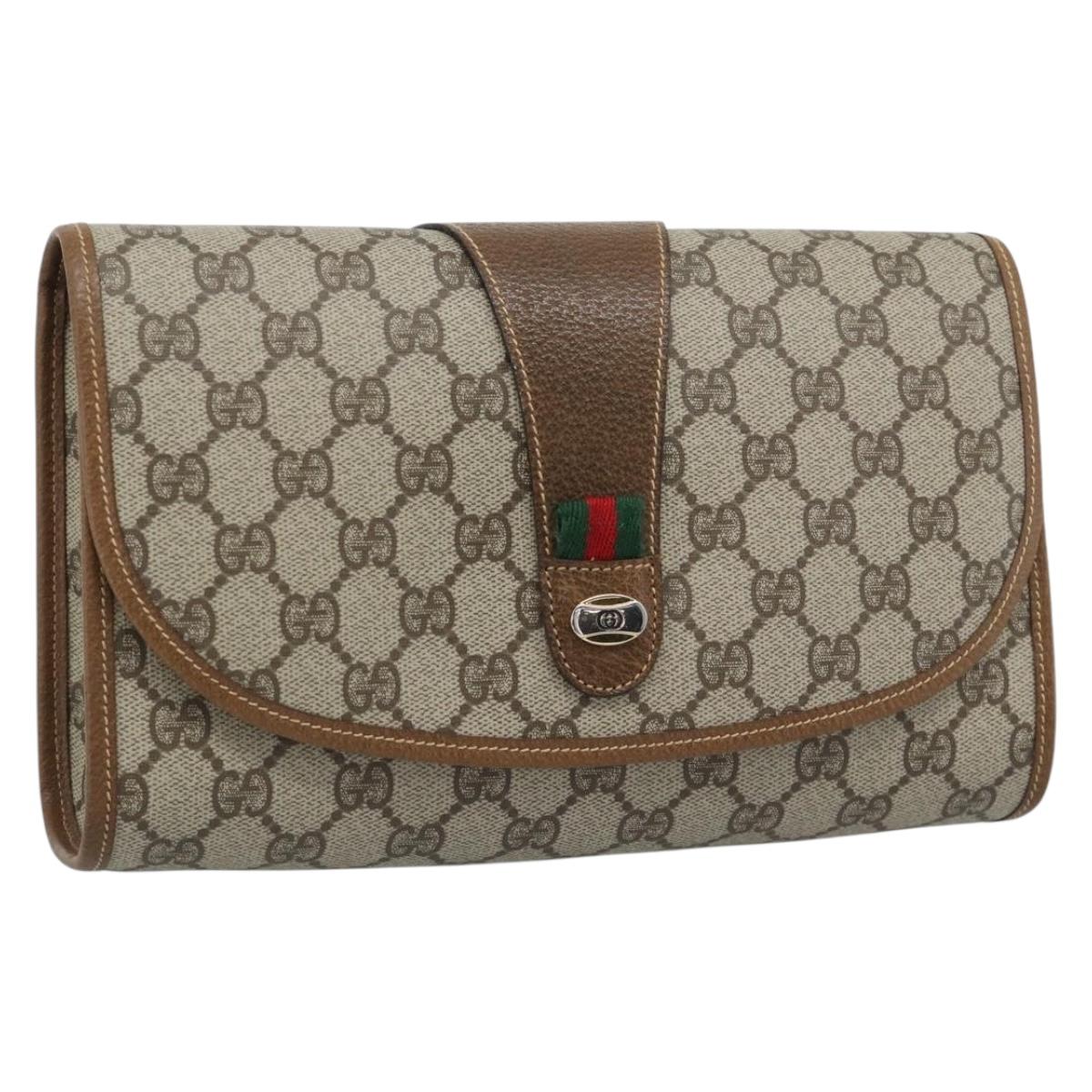 GUCCI GG Supreme Web Sherry Line Bag PVC Beige Gold 014 122 6052 Auth 178401A