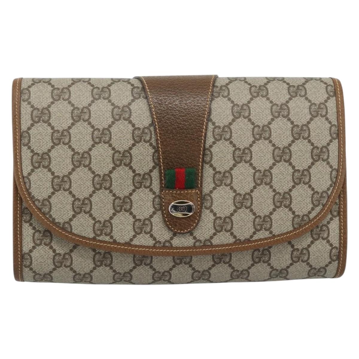 GUCCI GG Supreme Web Sherry Line Bag PVC Beige Gold 014 122 6052 Auth 178401A