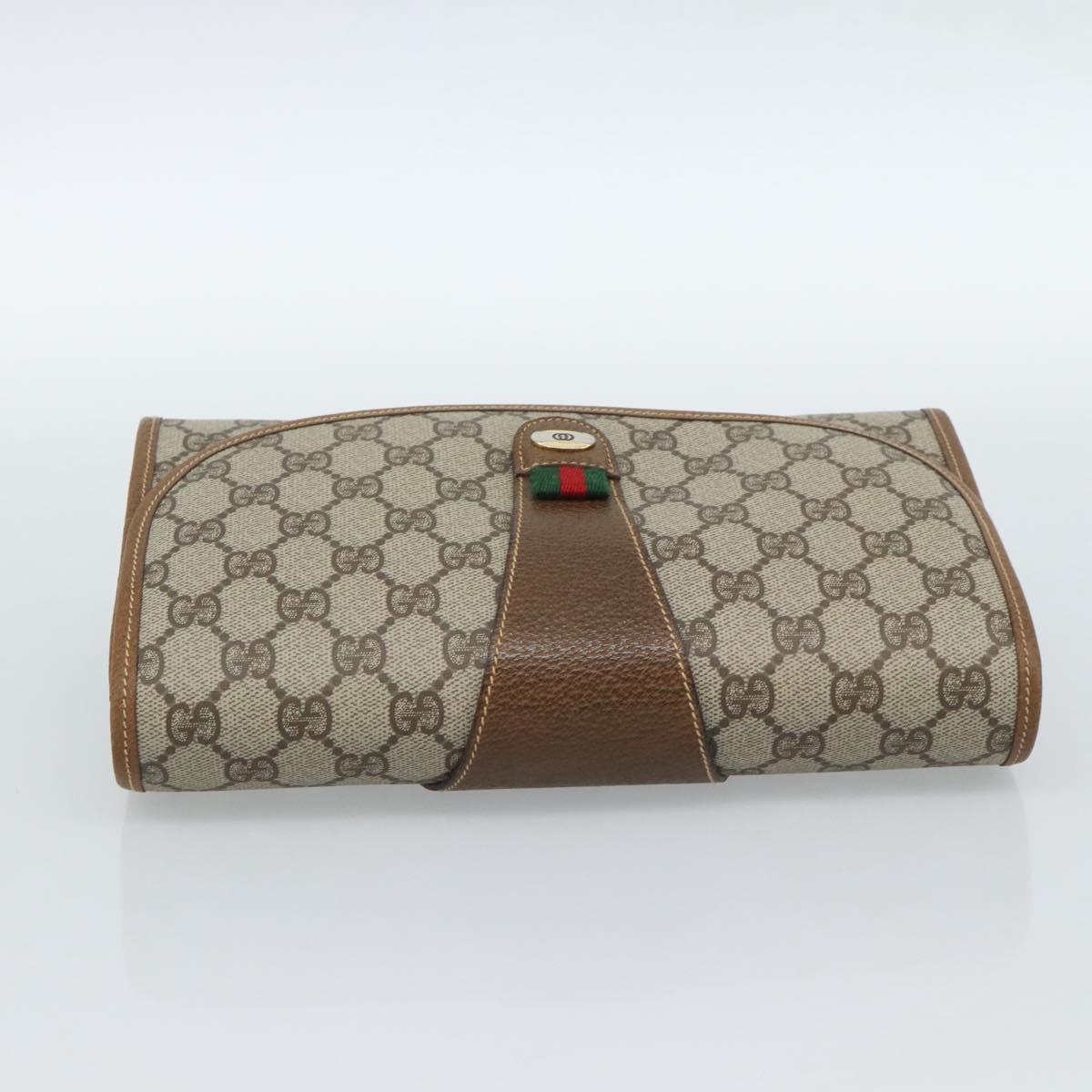 GUCCI GG Supreme Web Sherry Line Bag PVC Beige Gold 014 122 6052 Auth 178401A