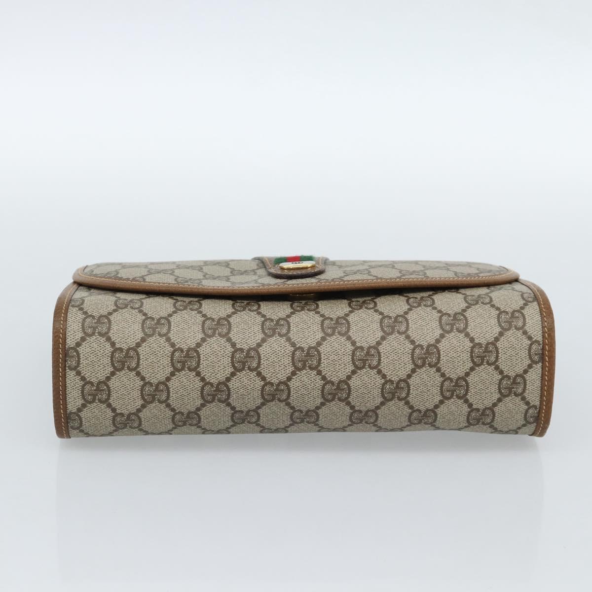 GUCCI GG Supreme Web Sherry Line Bag PVC Beige Gold 014 122 6052 Auth 178401A