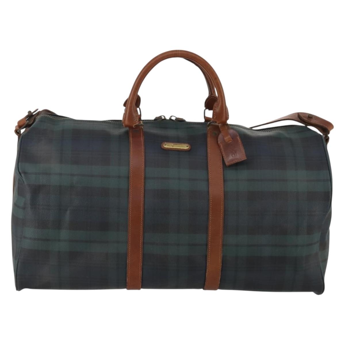 Polo Ralph Lauren Boston Bag PVC Leather 2way Green Brown Auth 178404