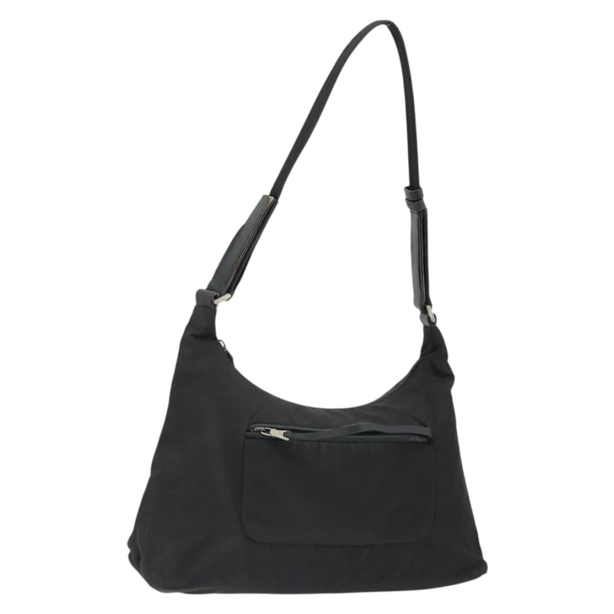 PRADA Shoulder Bag Nylon Black Silver Auth 178405
