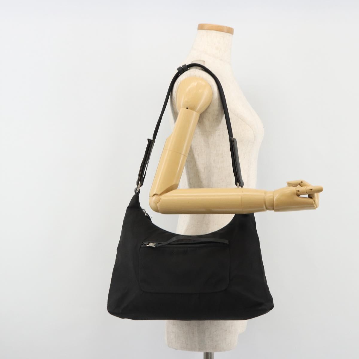 PRADA Shoulder Bag Nylon Black Silver Auth 178405