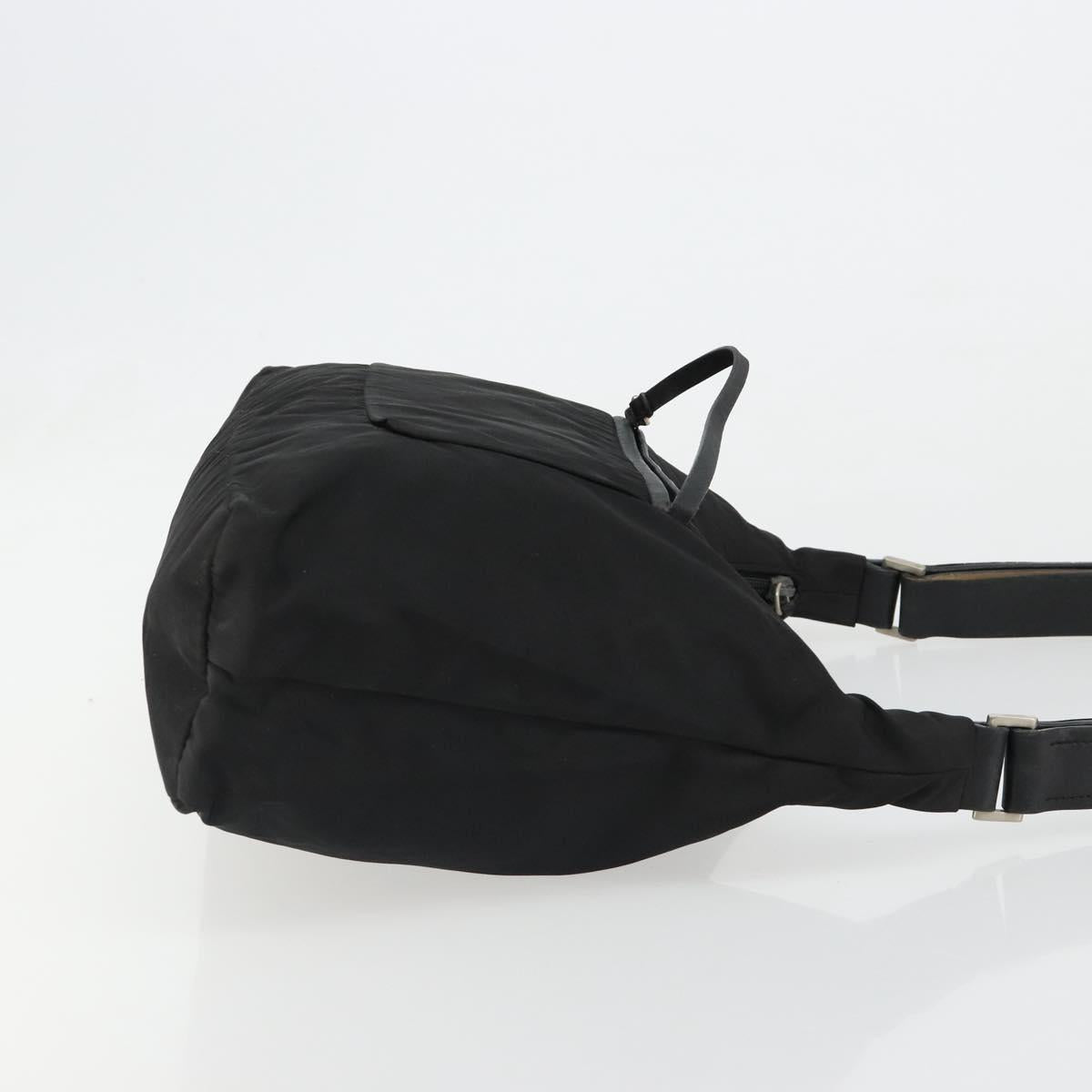 PRADA Shoulder Bag Nylon Black Silver Auth 178405