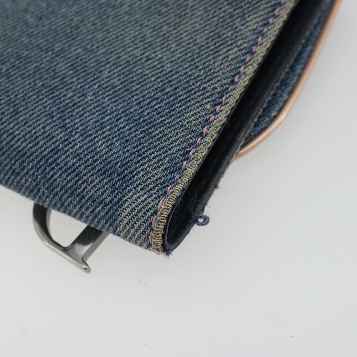 Christian Dior Wallet Denim Blue Silver Auth 178407