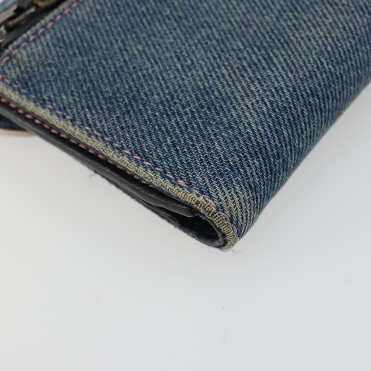 Christian Dior Wallet Denim Blue Silver Auth 178407