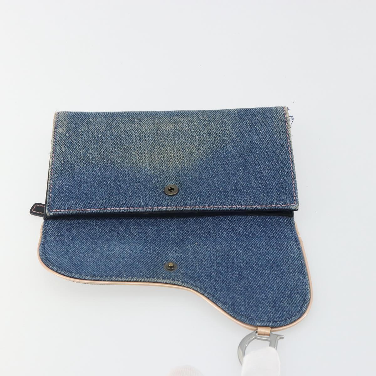 Christian Dior Wallet Denim Blue Silver Auth 178407