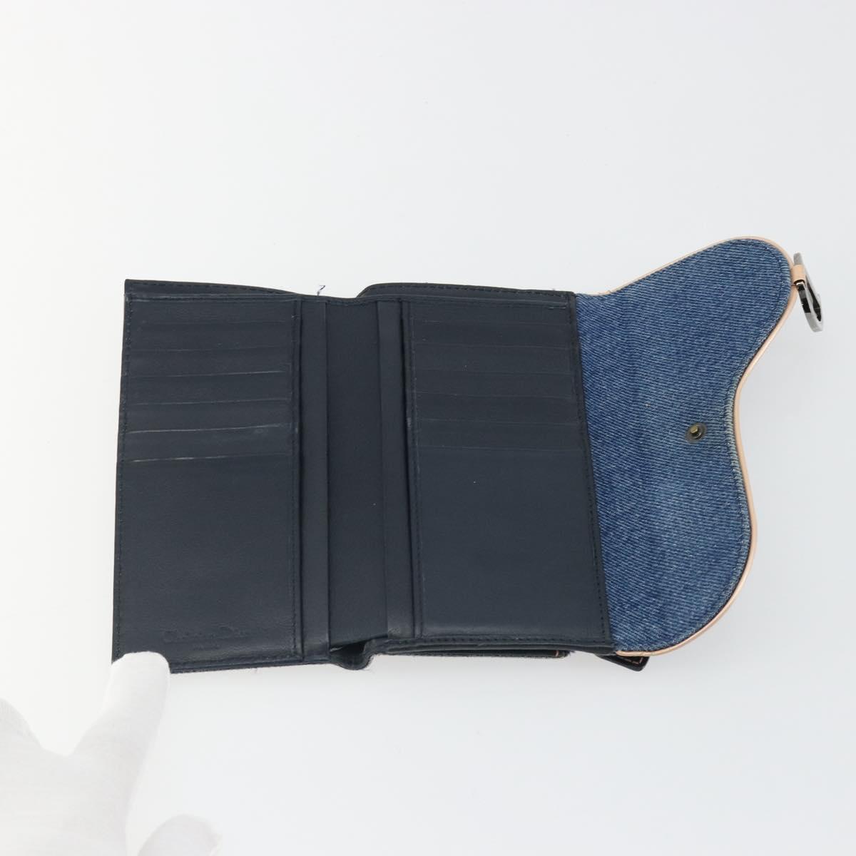 Christian Dior Wallet Denim Blue Silver Auth 178407