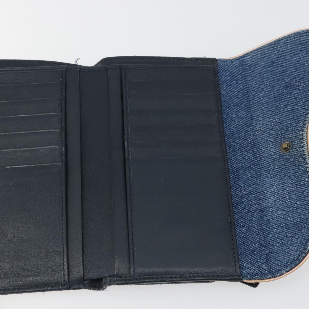 Christian Dior Wallet Denim Blue Silver Auth 178407