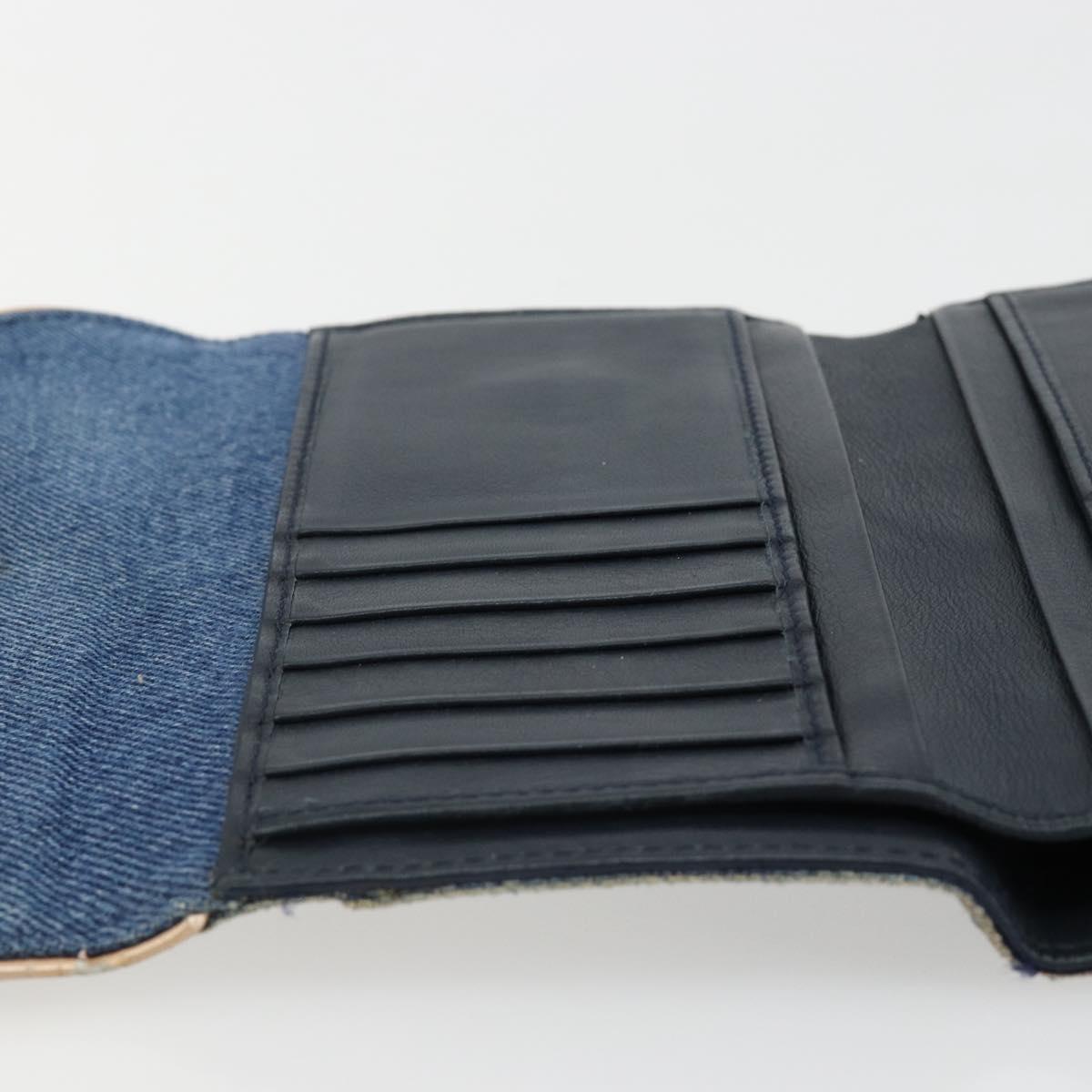 Christian Dior Wallet Denim Blue Silver Auth 178407