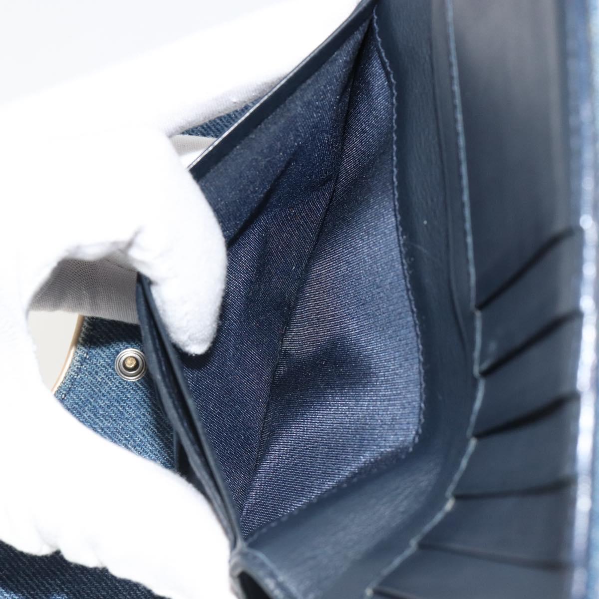 Christian Dior Wallet Denim Blue Silver Auth 178407