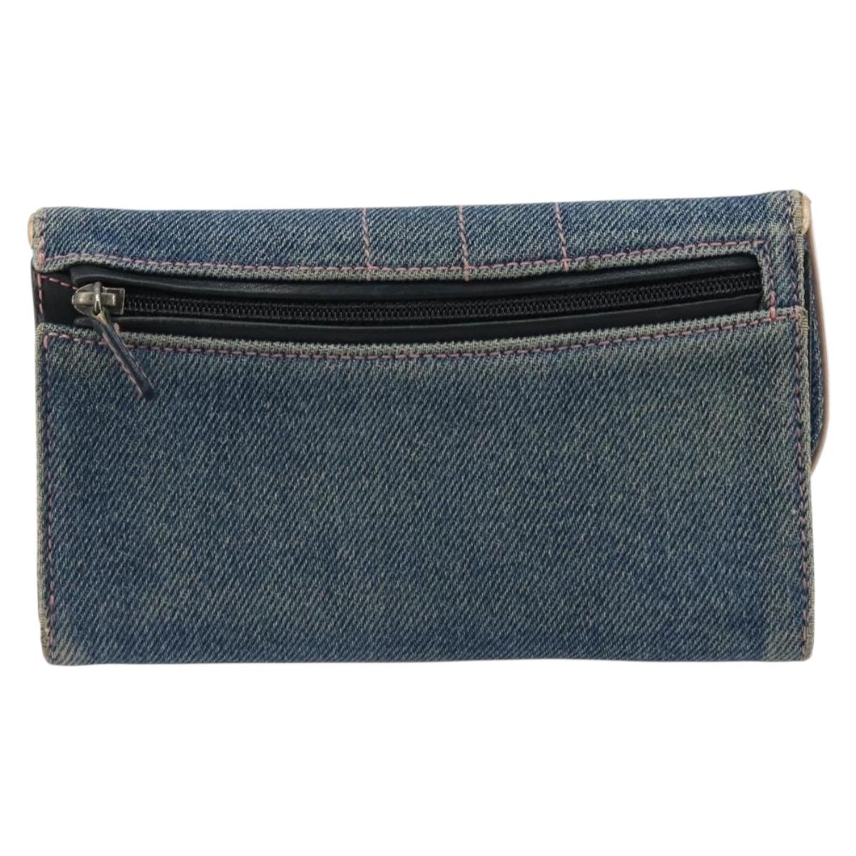 Christian Dior Wallet Denim Blue Silver Auth 178407