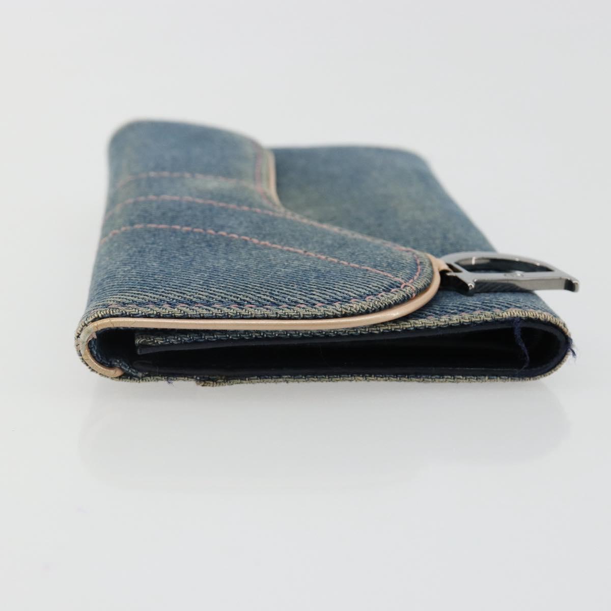 Christian Dior Wallet Denim Blue Silver Auth 178407