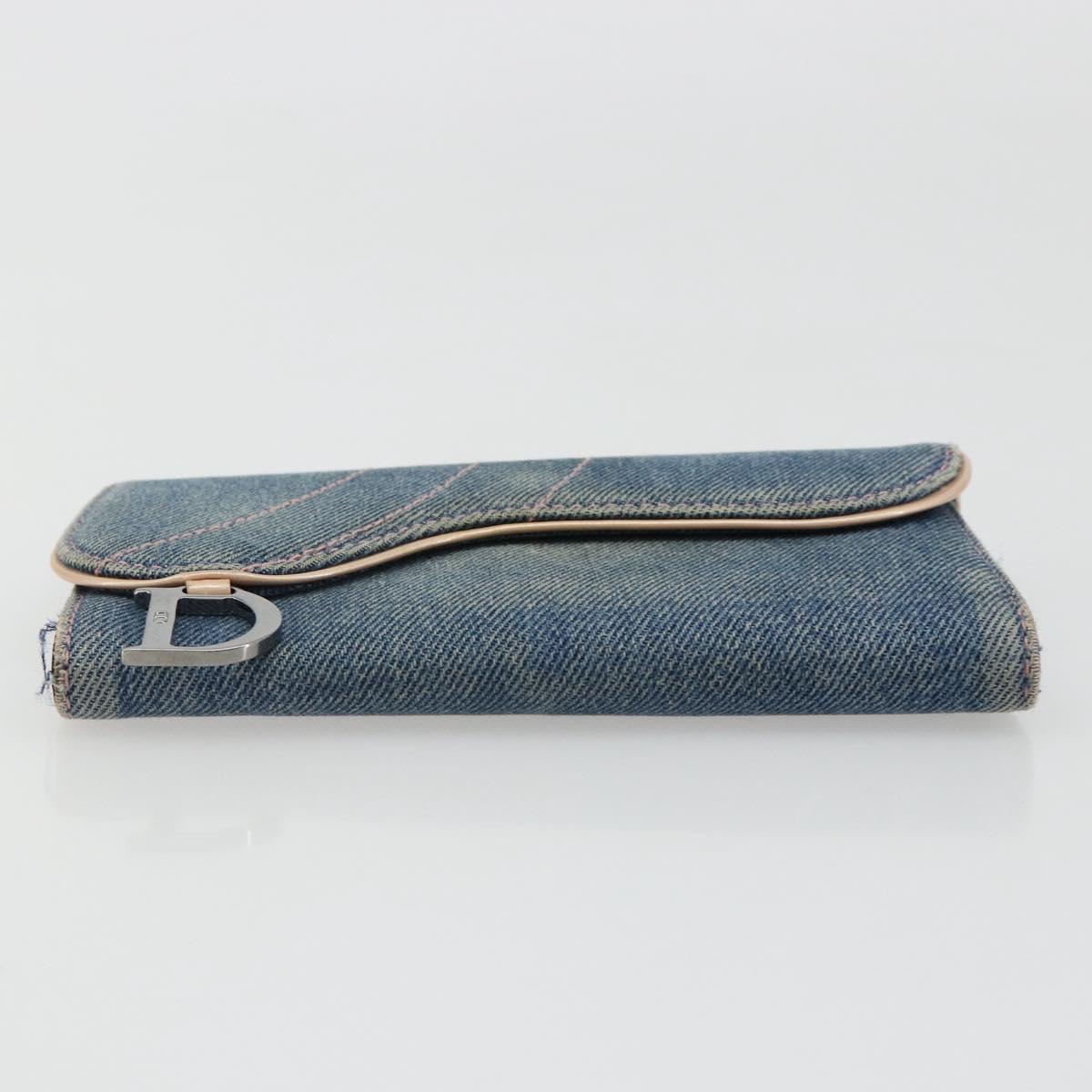 Christian Dior Wallet Denim Blue Silver Auth 178407