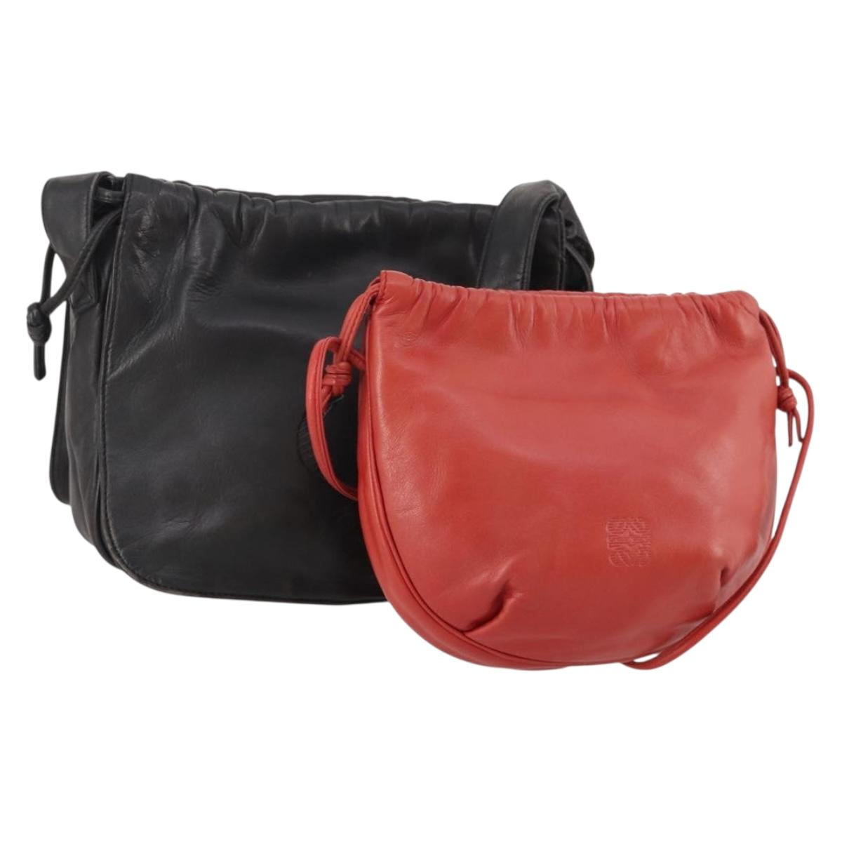 LOEWE Anagram Shoulder Bag Leather 2 Set Red Black Auth 178412