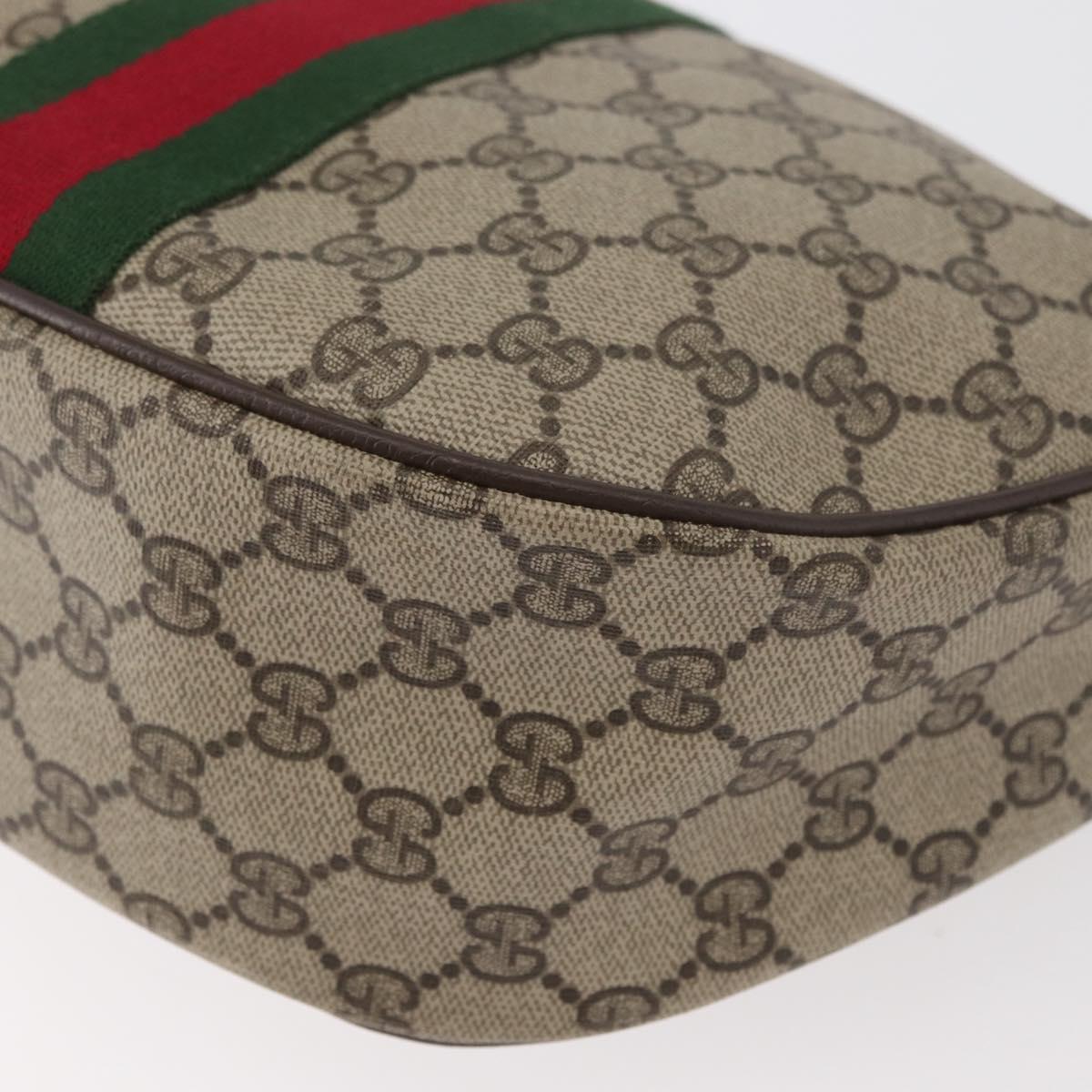 GUCCI GG Supreme Web Sherry Line Bag PVC Beige Gold 10 2 3840 Auth 178471