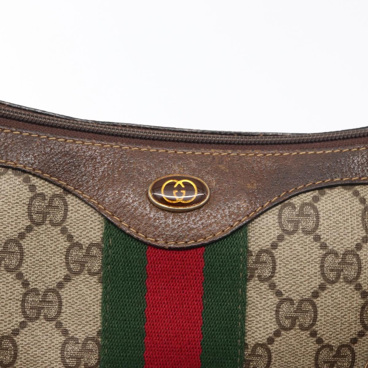 GUCCI GG Supreme Web Sherry Line Bag PVC Beige Gold 10 2 3840 Auth 178471