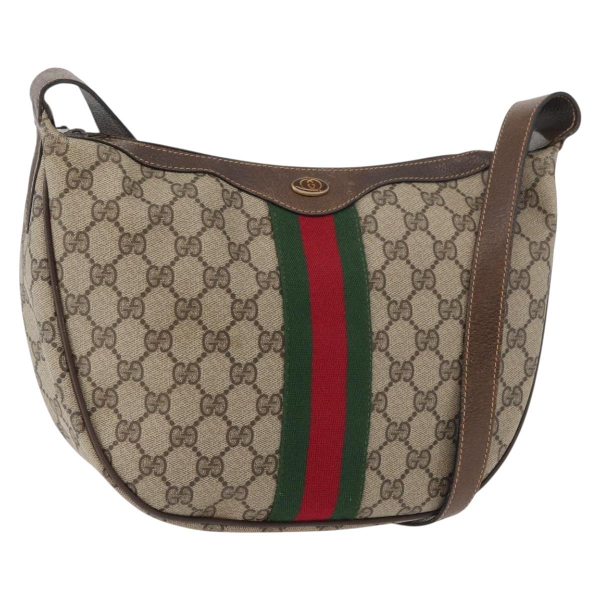 GUCCI GG Supreme Web Sherry Line Bag PVC Beige Gold 10 2 3840 Auth 178471