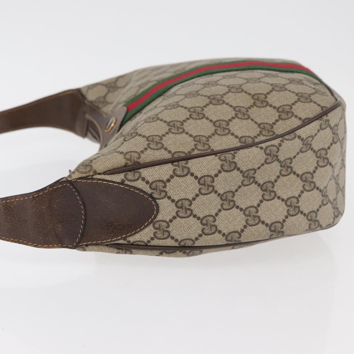 GUCCI GG Supreme Web Sherry Line Bag PVC Beige Gold 10 2 3840 Auth 178471