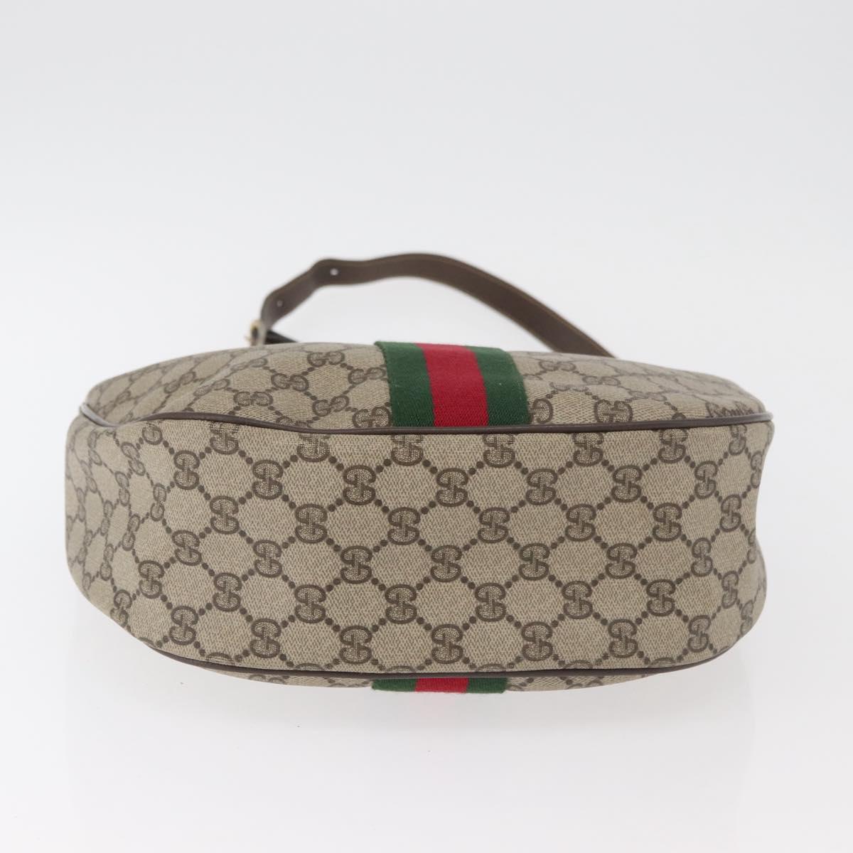 GUCCI GG Supreme Web Sherry Line Bag PVC Beige Gold 10 2 3840 Auth 178471