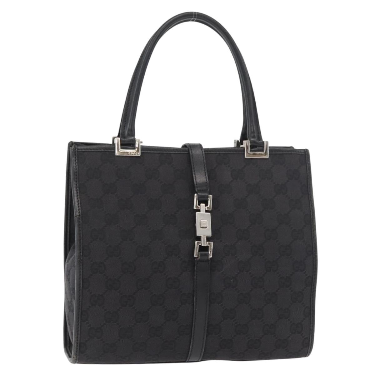 GUCCI GG Canvas Jackie Hand Bag Black Silver 002 1065 Auth 178472