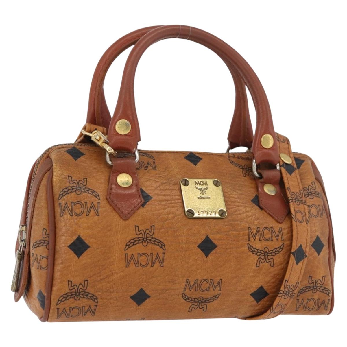 MCM Logogram Vicetos Mini Boston Bag PVC 2way Brown Gold Auth 178481