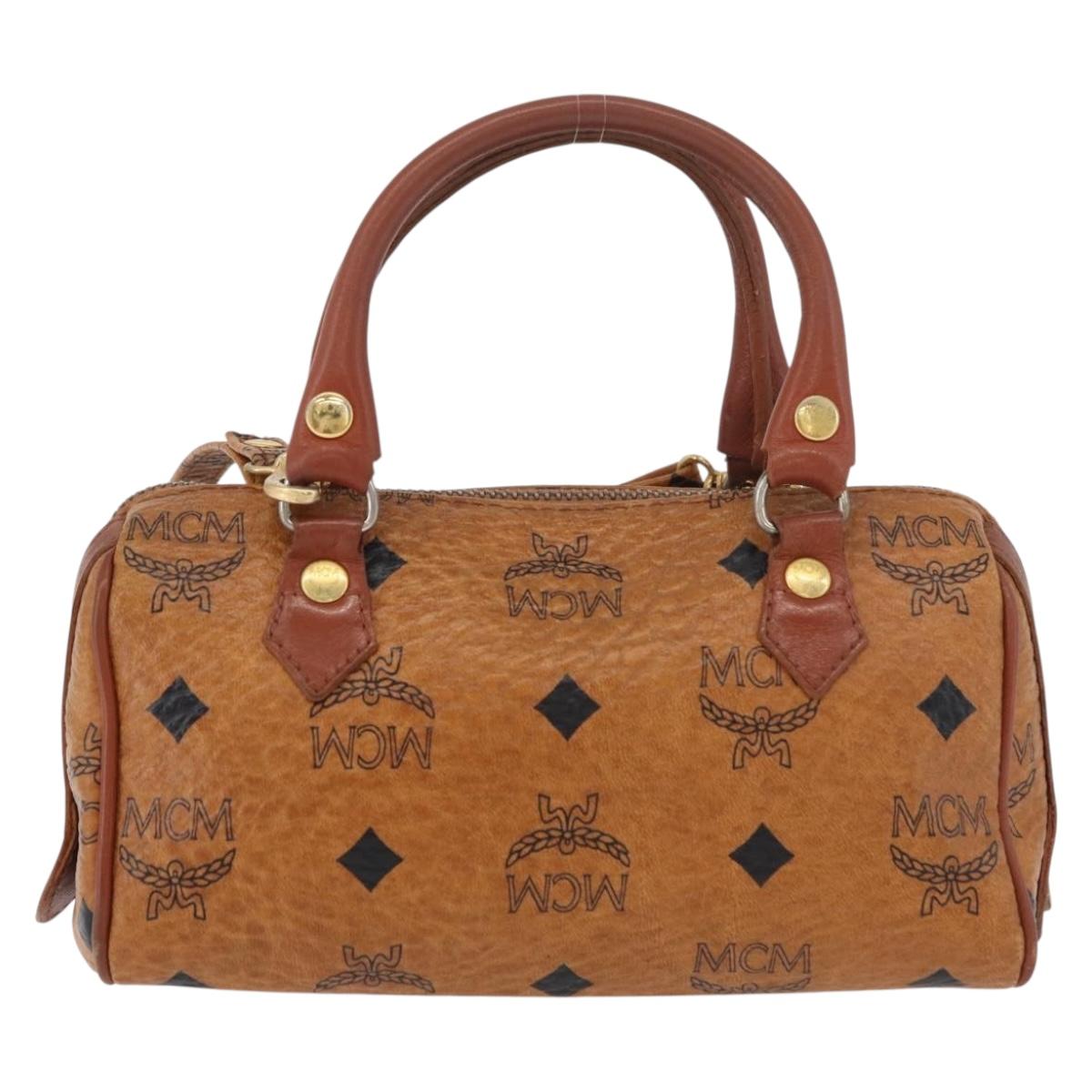 MCM Logogram Vicetos Mini Boston Bag PVC 2way Brown Gold Auth 178481