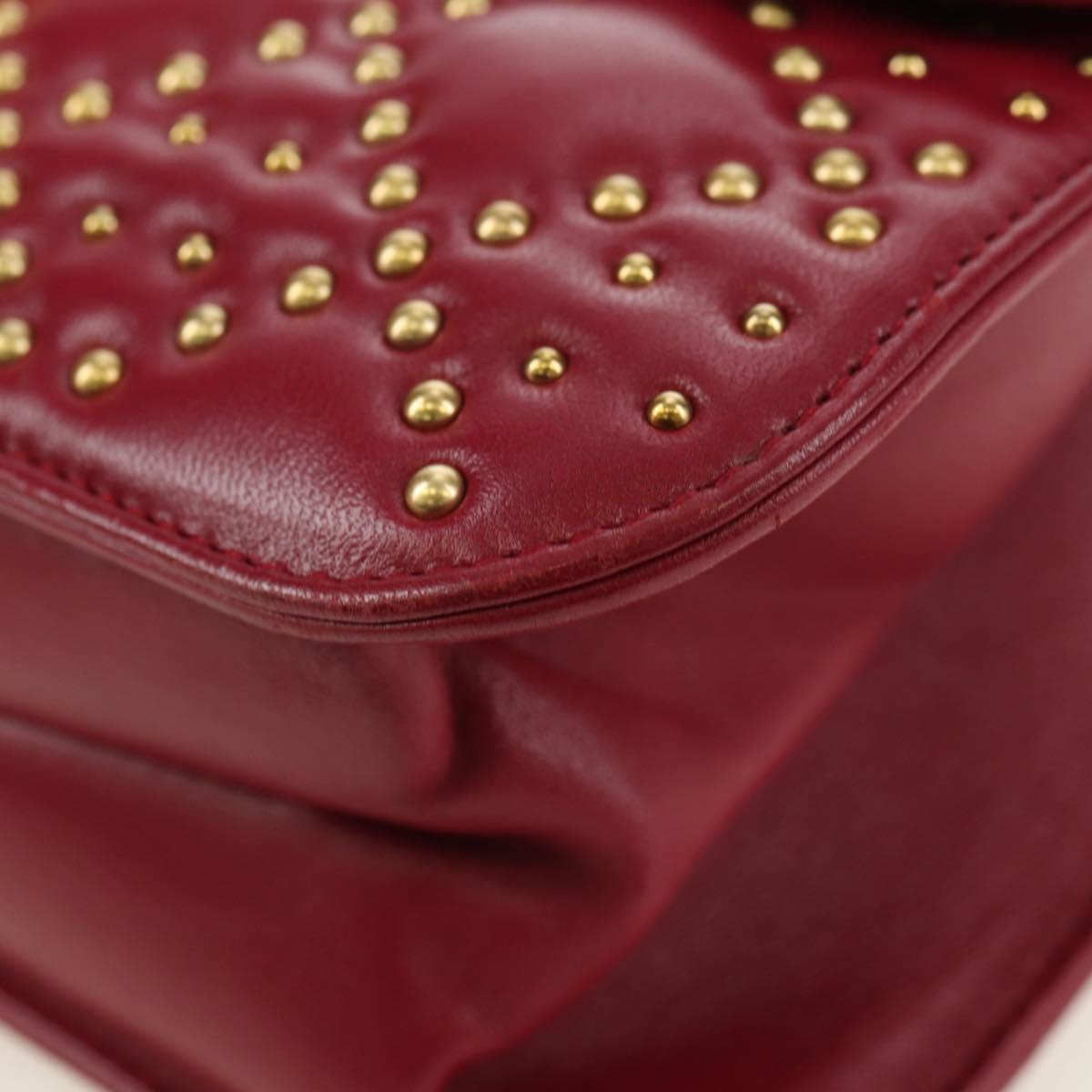 Christian Dior Chain Addict Shoulder Bag Leather Red Gold Auth 178483M
