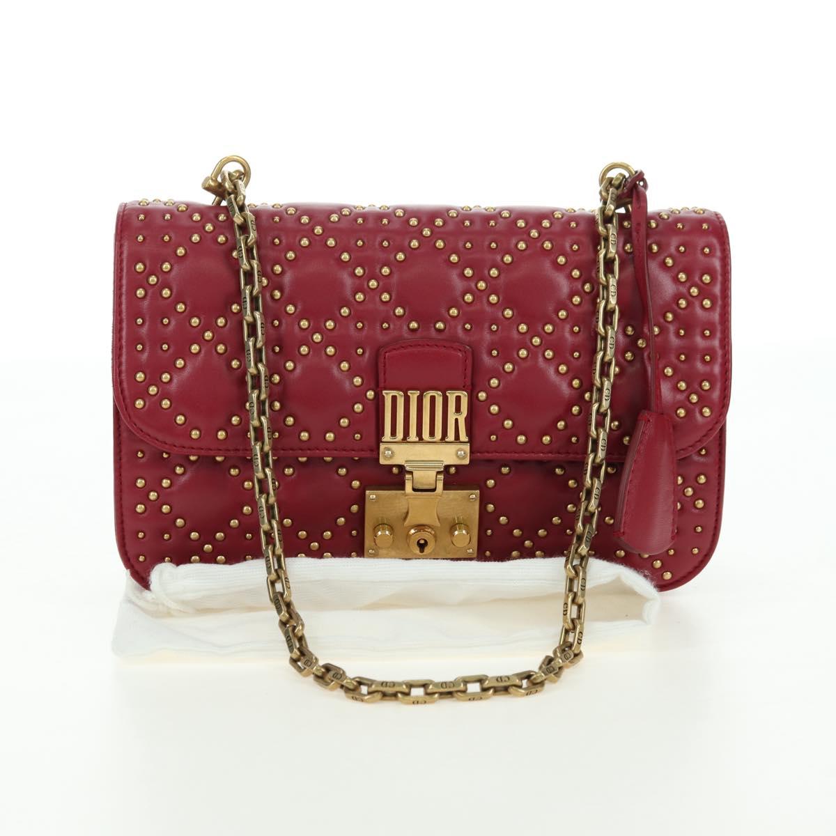 Christian Dior Chain Addict Shoulder Bag Leather Red Gold Auth 178483M
