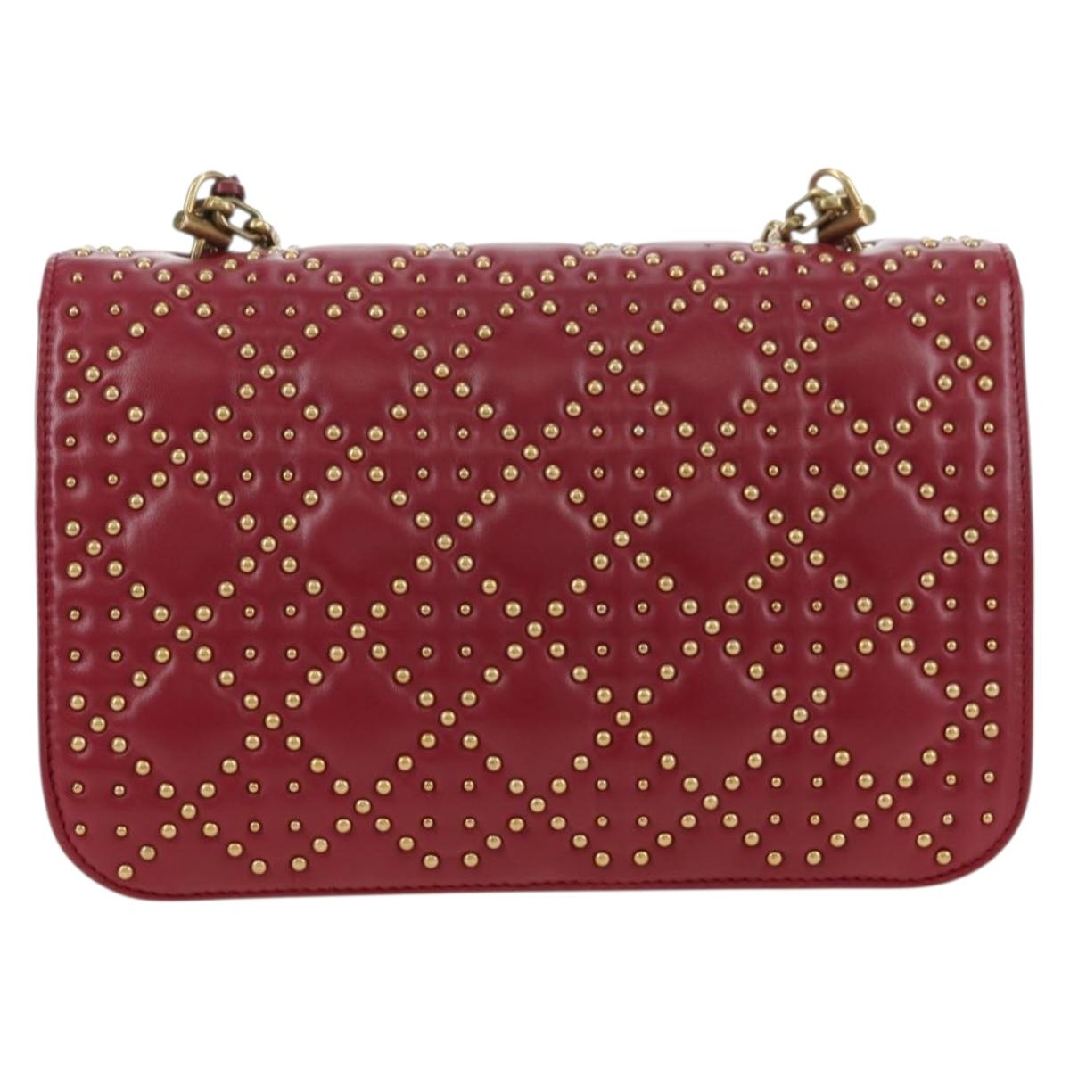 Christian Dior Chain Addict Shoulder Bag Leather Red Gold Auth 178483M