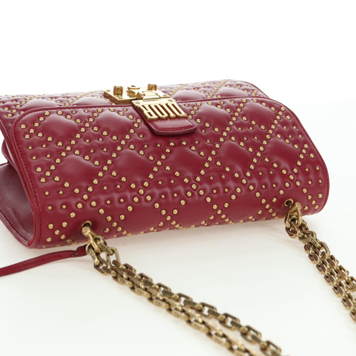Christian Dior Chain Addict Shoulder Bag Leather Red Gold Auth 178483M