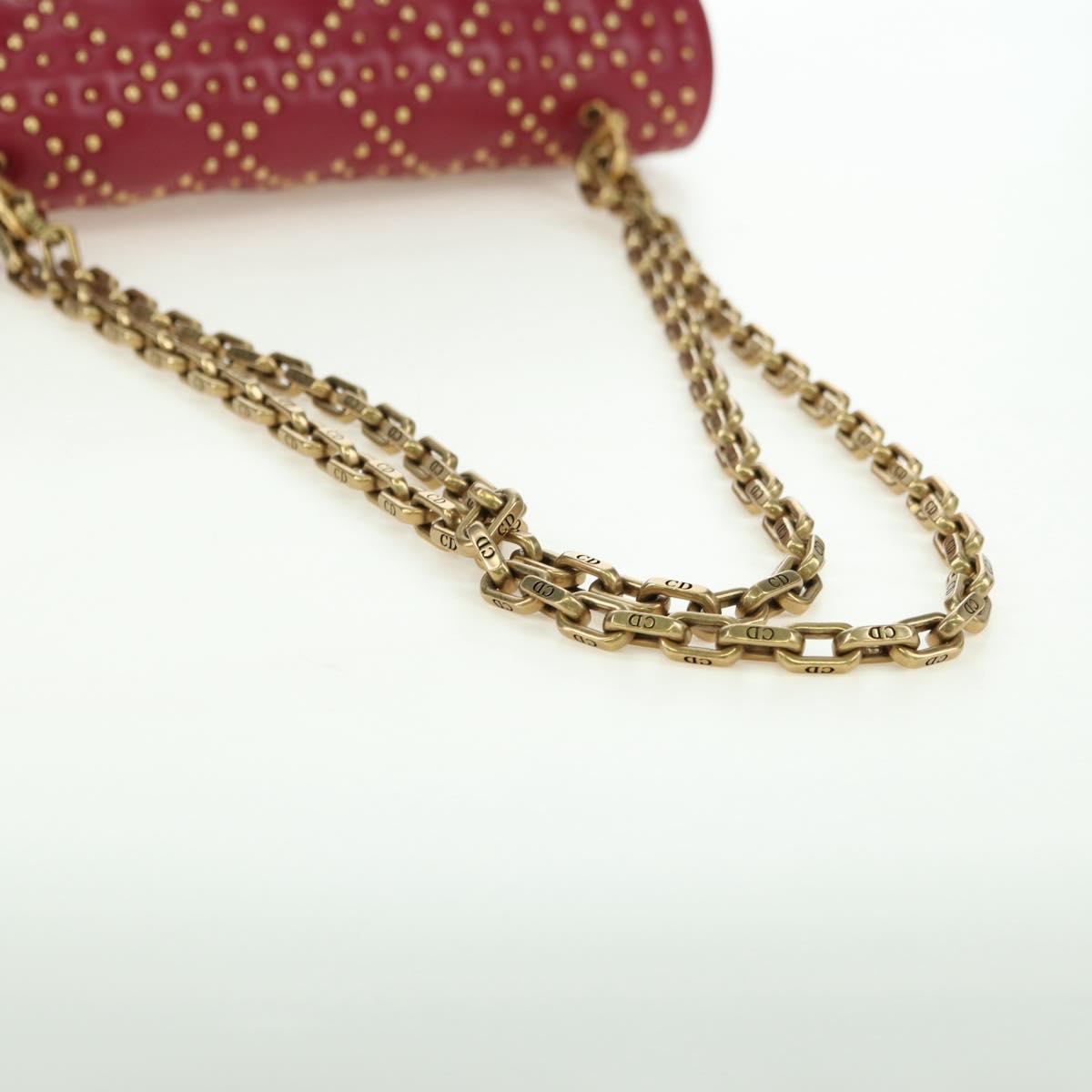 Christian Dior Chain Addict Shoulder Bag Leather Red Gold Auth 178483M