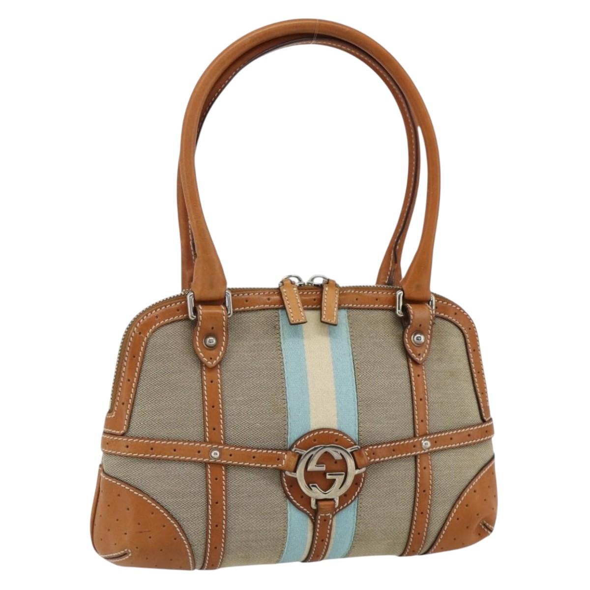 GUCCI Hand Bag Canvas Beige Silver 114882 Auth 178486A