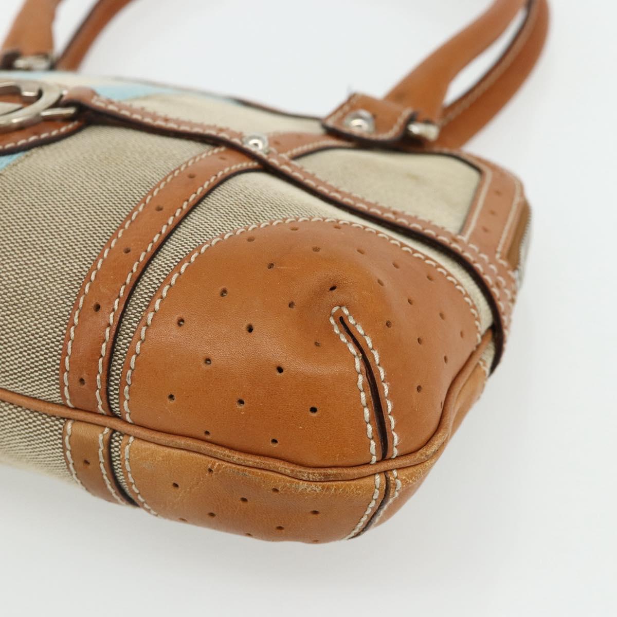 GUCCI Hand Bag Canvas Beige Silver 114882 Auth 178486A