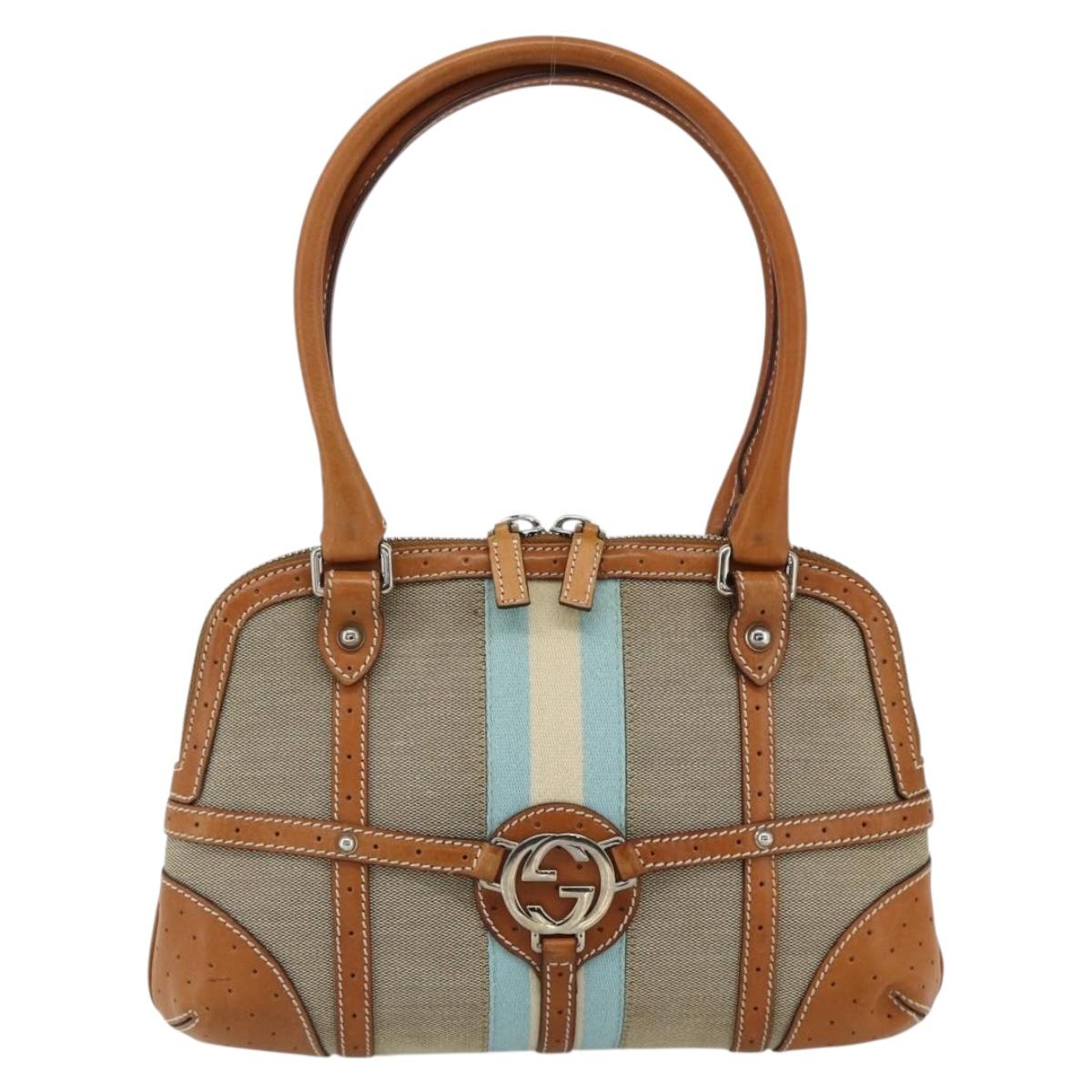 GUCCI Hand Bag Canvas Beige Silver 114882 Auth 178486A