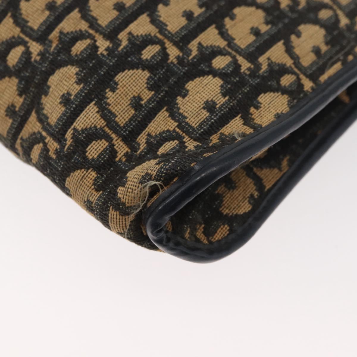 Christian Dior Trotter Canvas Shoulder Bag Navy Gold Auth 178491