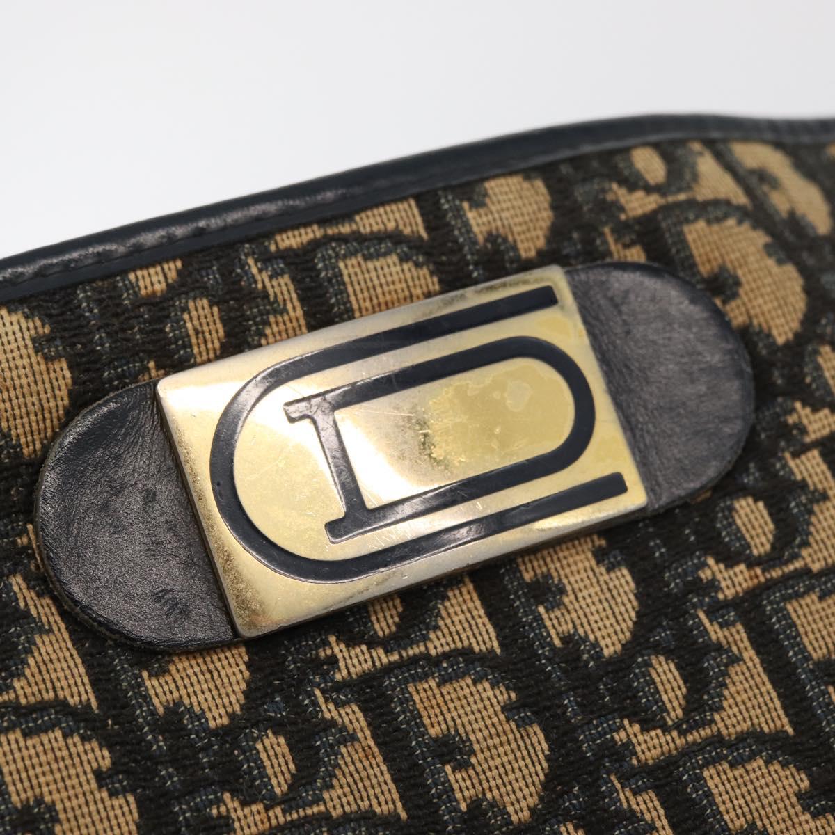 Christian Dior Trotter Canvas Shoulder Bag Navy Gold Auth 178491