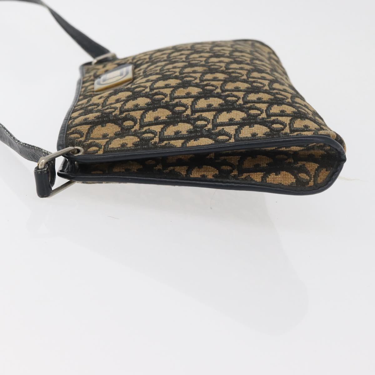 Christian Dior Trotter Canvas Shoulder Bag Navy Gold Auth 178491