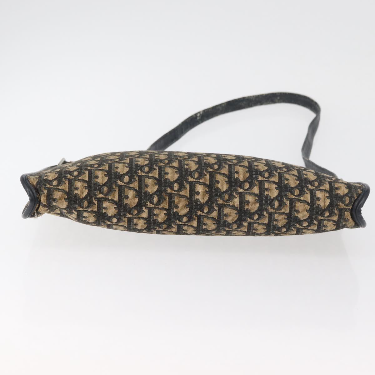 Christian Dior Trotter Canvas Shoulder Bag Navy Gold Auth 178491