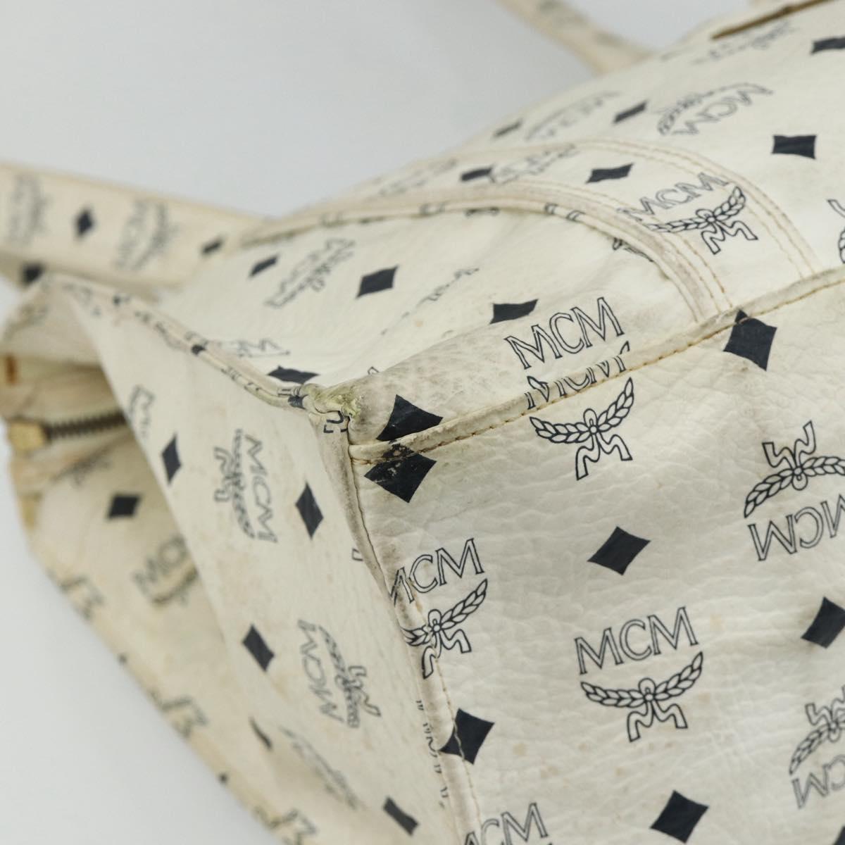 MCM Vicetos Logogram Tote Bag PVC White Gold Auth 178496