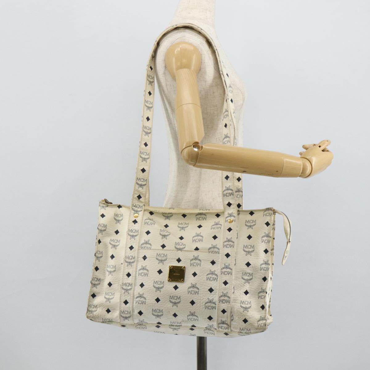 MCM Vicetos Logogram Tote Bag PVC White Gold Auth 178496