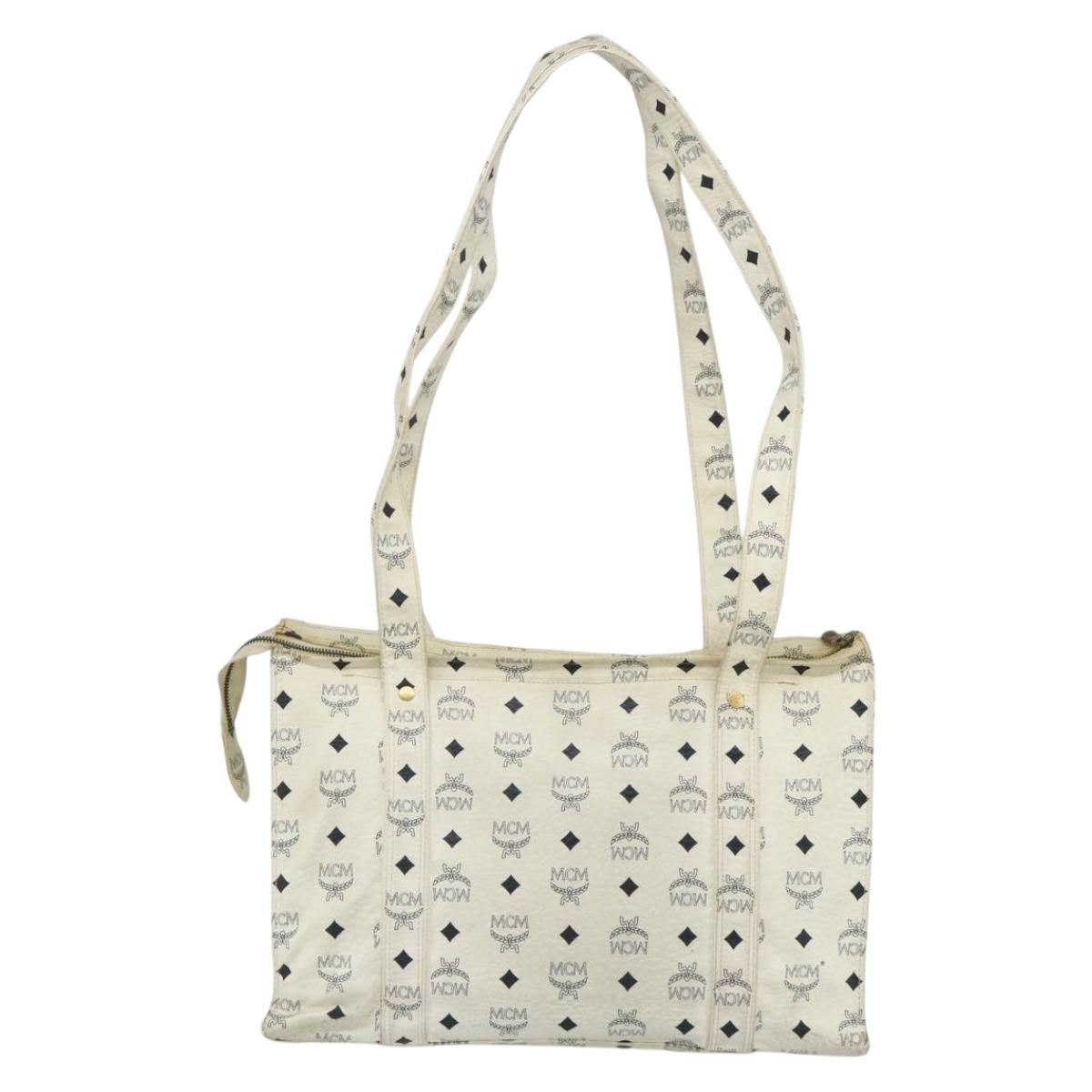 MCM Vicetos Logogram Tote Bag PVC White Gold Auth 178496