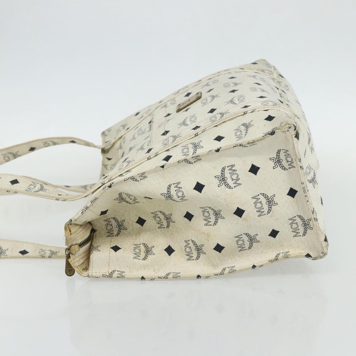 MCM Vicetos Logogram Tote Bag PVC White Gold Auth 178496