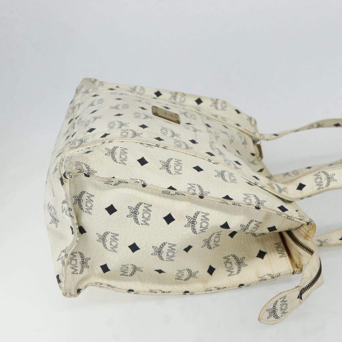 MCM Vicetos Logogram Tote Bag PVC White Gold Auth 178496