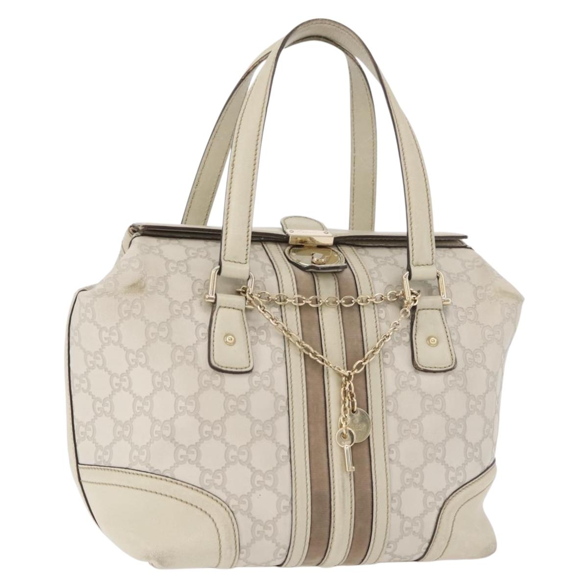 GUCCI GG Canvas Guccissima Hand Bag Leather White Gold 146002 Auth 178500A