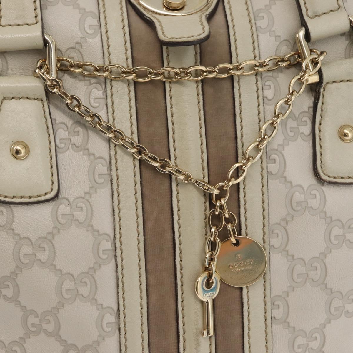 GUCCI GG Canvas Guccissima Hand Bag Leather White Gold 146002 Auth 178500A
