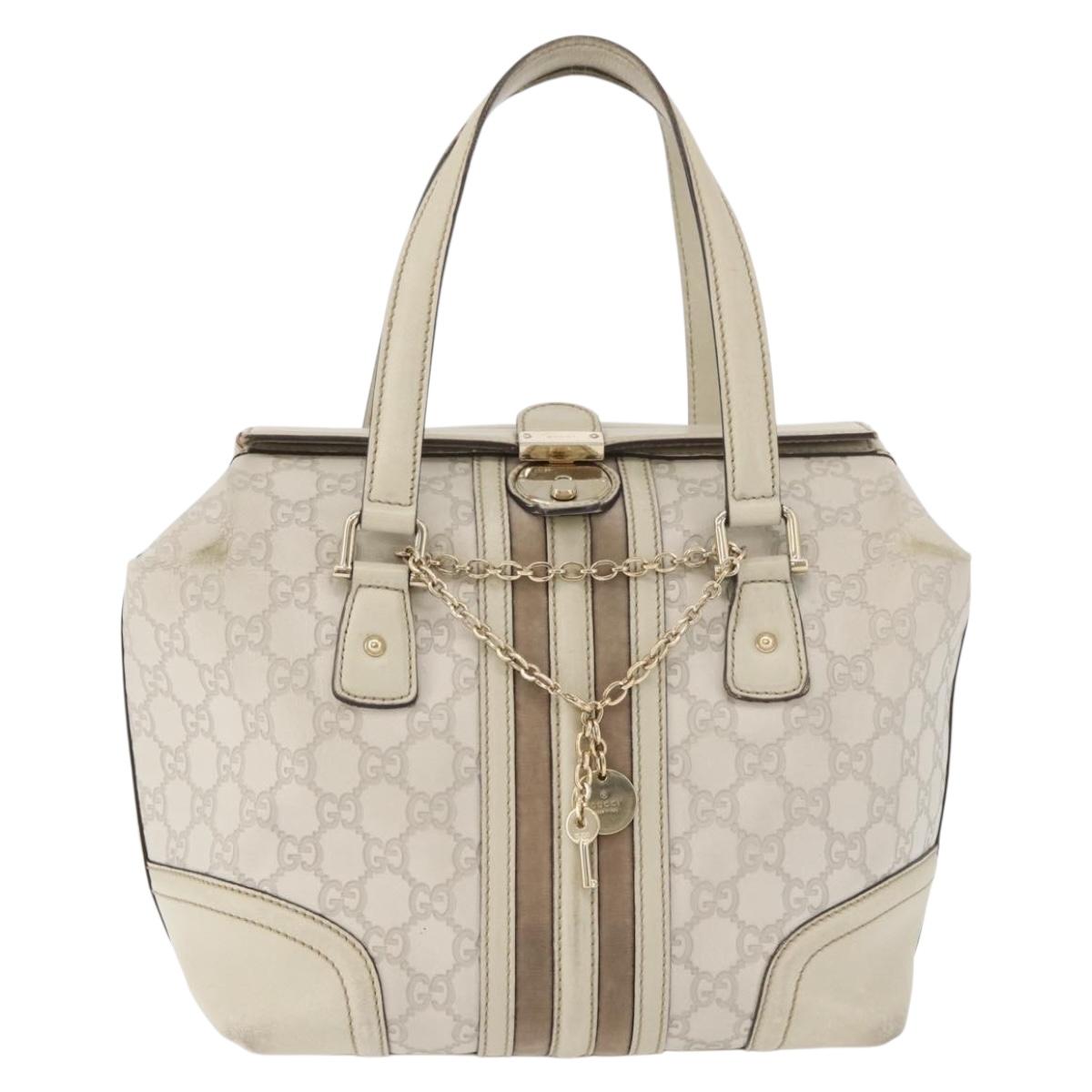 GUCCI GG Canvas Guccissima Hand Bag Leather White Gold 146002 Auth 178500A