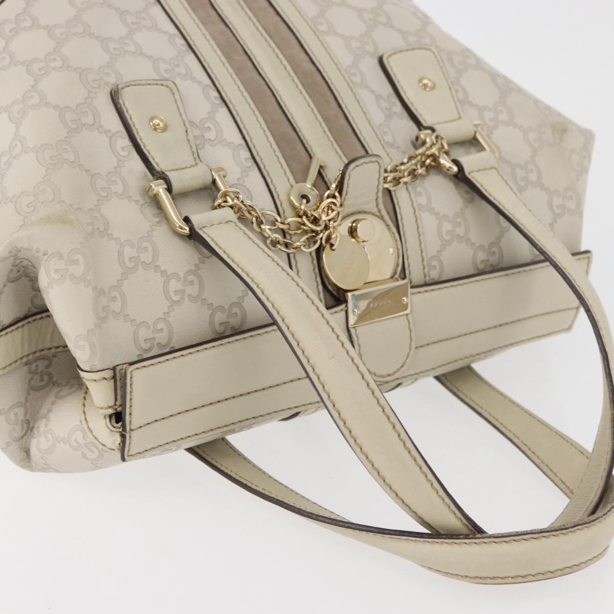 GUCCI GG Canvas Guccissima Hand Bag Leather White Gold 146002 Auth 178500A