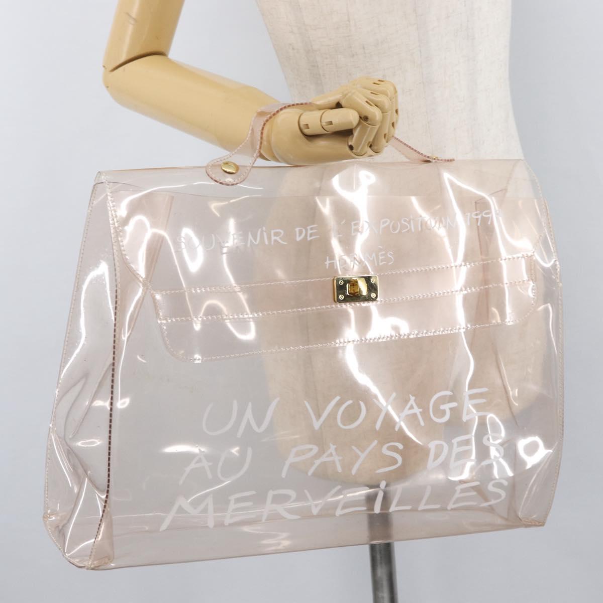 HERMES Vinyl Kelly Hand Bag Vinyl Clear Auth 178501